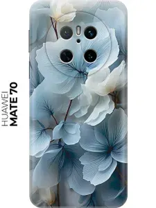 Чехол на Huawei Mate 70 с принтом "Бежево-голубые цветы"