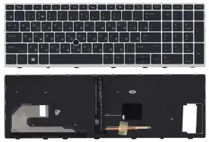Клавиатура для ноутбука HP EliteBook 850 G5, 755 G3 Series, черная с серой рамкой и подсветкой
