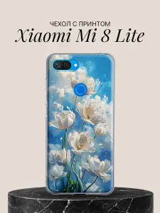 Чехол на Xiaomi Mi 8 Lite с принтом Белые тюльпаны в небе
