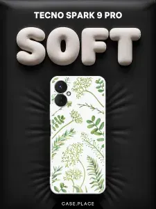 Чехол на Tecno Spark 9 Pro Soft Touch с принтом "Зеленые листочки"