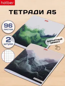 Тетрадь 96 листов в клетку А5 2 штуки на скобе разный дизайн Горы