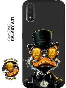 Силиконовый чехол на Samsung Galaxy A01 с принтом "Скрудж и Рубль" матовый черный