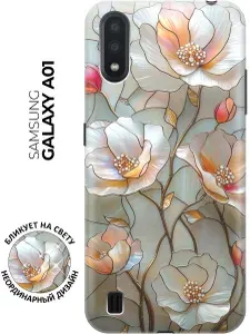 Силиконовый чехол на Samsung Galaxy A01 с принтом "Фарфоровые цветы"