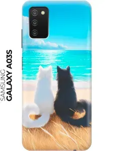 Силиконовый чехол на Samsung Galaxy A03s с принтом "Белая кошка и черный кот"