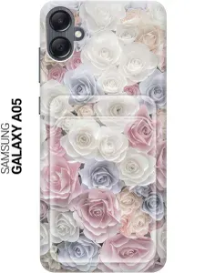 Силиконовый чехол на Samsung Galaxy A05 / Самсунг А05 с рисунком "Пастельные розы" и карманом для карт