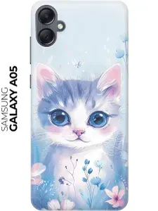Силиконовый чехол на Samsung Galaxy A05 с принтом "Котик в цветах"
