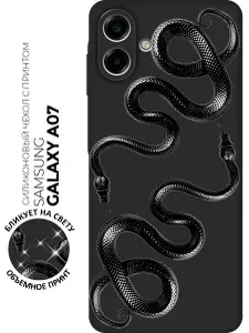 Силиконовый чехол на Samsung Galaxy A07 с принтом "Черные мамбы" матовый черный