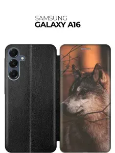 Чехол-книжка на Samsung Galaxy A16 с принтом "Красивый волк" черный