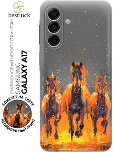 Силиконовый чехол на Samsung Galaxy A17 с принтом "Тройка в снежном вихре"