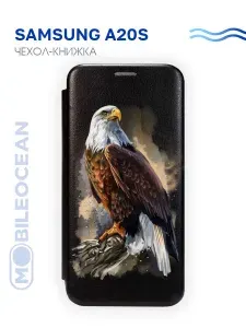 Чехол для Samsung Galaxy A20s с рисунком, защитный, противоударный, с магнитом, черный, с принтом ОРЁЛ / Самсунг Галакси А20s А207