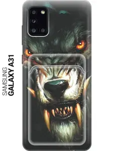 Чехол с карманом для карт на Samsung Galaxy A31 / Самсунг А31 с принтом "Злой оборотень"