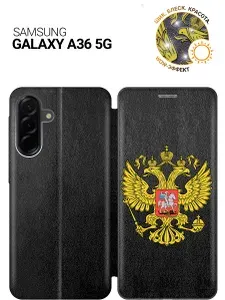 Чехол-книжка на Samsung Galaxy A36 с принтом "Двуглавый орел" черный