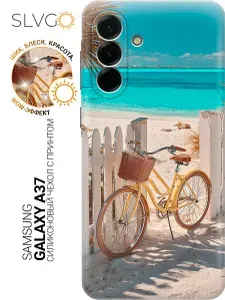Силиконовый чехол на Samsung Galaxy A37 с принтом Жёлтый велосипед у моря, trn