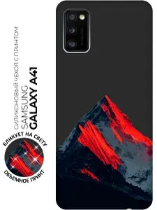 Силиконовый чехол на Samsung Galaxy A41 с принтом "Величественный закат в горах" матовый черный