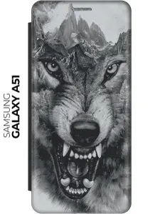 Чехол-книжка Волк в горах на Samsung Galaxy A51 / Самсунг А51 черный