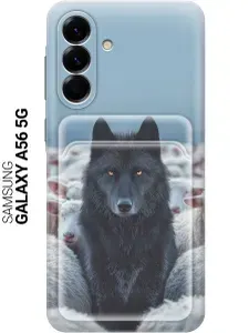 Силиконовый чехол на Samsung Galaxy A56 с принтом "Волк среди овец" с карманом для карты