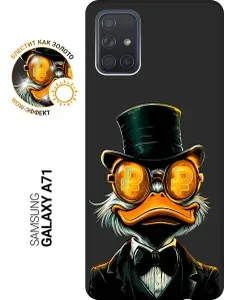 Силиконовый чехол на Samsung Galaxy A71 с принтом "Скрудж и Рубль" матовый черный