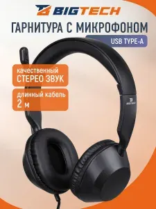 Наушники BigTech HWH002, проводные, с микрофоном, для компьютера