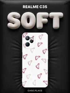 Чехол на Realme C35 Soft Touch с принтом "Нарисованные сердечки паттерн"