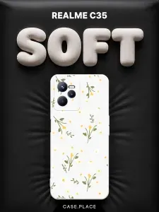 Чехол на Realme C35 Soft Touch с принтом "Пучки ромашек паттерн"