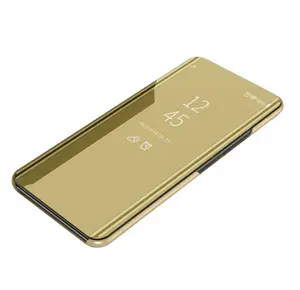 Чехол-книжка MyPads для Samsung Galaxy S9 Plus с дизайном Clear View Cover с полупрозрачной пластиковой крышкой с зеркальной поверхностью золотой