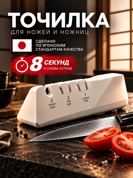 Электрическая точилка для ножей и ножниц алмазная Crystal & Co. RE009, профессиональная электроточилка кухонная трехзонная
