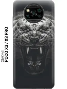 Cиликоновый чехол на Xiaomi Poco X3 / X3 Pro / Сяоми Поко Х3 / Х3 Про с принтом "Оскал тигра"
