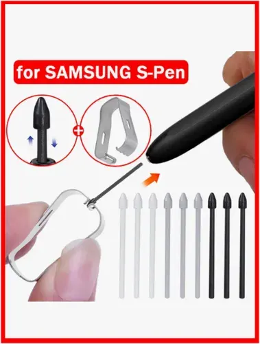Наконечник для стилуса S pen на телефон и планшет Samsung Galaxy Tab SPen (S6 Lite,S7/S7FE,S8/S8Plus/Ultra,S9/S9+) S21U,S22U,S23U,Galaxy Note10/Note20 стержень S pen, комплект 5 шт. и клипса