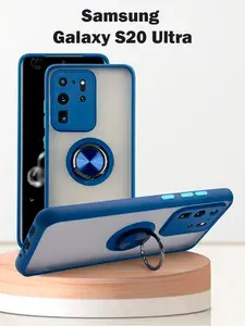Чехол для Samsung Galaxy S20 Ultra / Самсунг Галакси С20 Ультра, с кольцом, подставка, защита камеры, синий