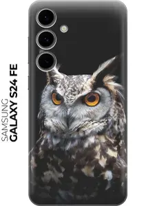Силиконовый чехол на Samsung Galaxy S24 FE с принтом "Сова на темном фоне"