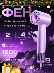 Профессиональный фен для волос с ионным воздействием Xiaomi Mijia H501, пурпурный. Фен с насадкой в комплекте
