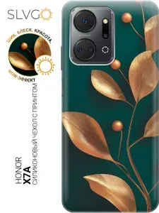 Силиконовый чехол на Honor X7a с принтом Золотая ветвь жизни, trn