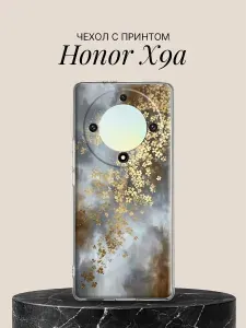 Чехол на Honor X9a с принтом Золотые цветы в тумане