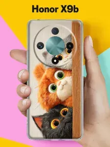 Чехол на Honor X9B с принтом Три котика выглядывают из-за двери