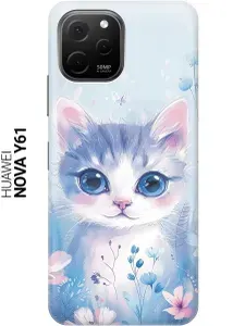 Силиконовый чехол на Huawei nova Y61 с принтом "Котик в цветах"