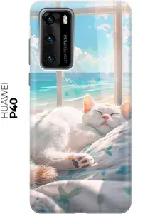 Силиконовый чехол на Huawei P40 с принтом "Отдыхающий котик"
