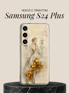 Чехол на Samsung S24 Plus с принтом Модный эскиз в золоте