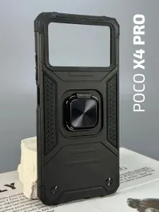 Чехол на Poco X4 Pro (Чехол на Поко Х4 Про) противоударный, с магнитным кольцом, черный