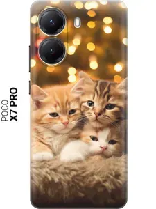 Силиконовый чехол на Poco X7 Pro с принтом "Котята и Новый Год"