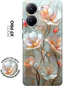 Силиконовый чехол на Poco X7 Pro с принтом "Фарфоровые цветы"