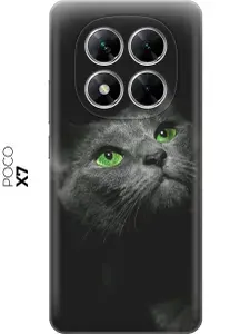 Силиконовый чехол на Poco X7 с принтом "Зеленоглазая кошка"