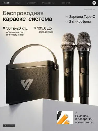 Караоке система с двумя микрофонами черная VR Pro