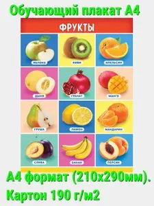 Обучающий плакат А4 "Фрукты" ПОМ-010