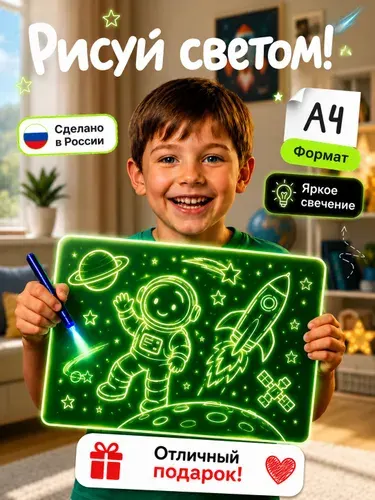 Подарочный набор для рисования / Планшет Рисуй светом Премиум А4