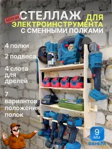 Полка органайзер для шуруповерта, АКБ и УШМ. С сменным положением полок.