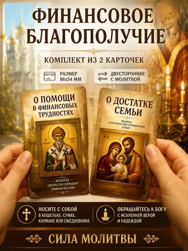 Набор православных карточек с молитвами о Финансовом Благополучии, 2шт
