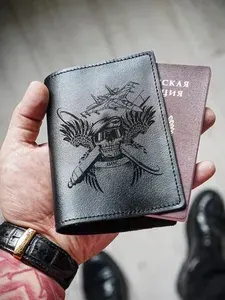 Обложка на паспорт натуральная кожа Истребитель ВВС