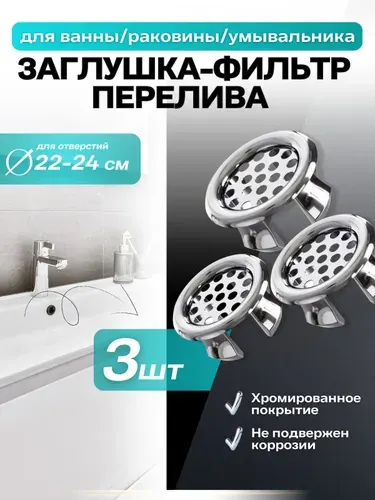 Заглушка, для перелива раковины / Крышка Сливного Отверстия Раковины / 3 шт.