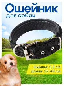 Ошейник для собак крупных и средних пород с подкладкой из мягкой кожи