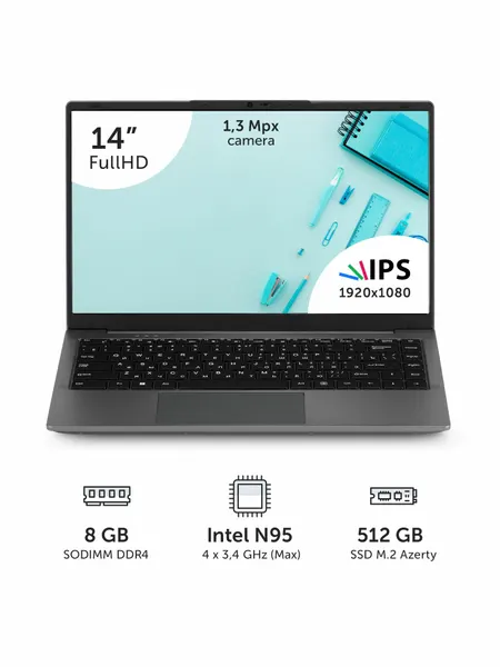 Ноутбук Azerty RB-1452 (14" IPS 1920x1080 Intel N95 4x1.7GHz, 8GB, 512GB SSD)